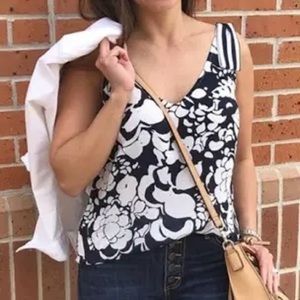 CAbi #5731 Navy Blue and White Shoulder Bubble Flower Tie Top, Size S